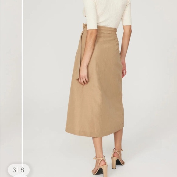 Vince Linen Blend Buckle Wrap Midi Skirt Neutral Tan - Picture 4 of 5
